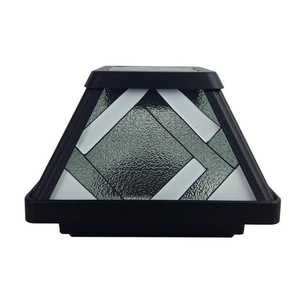 Moonrays Montclair-Style Solar Black Outdoor Integrated LED Stained Glass Post Cap Deck Light