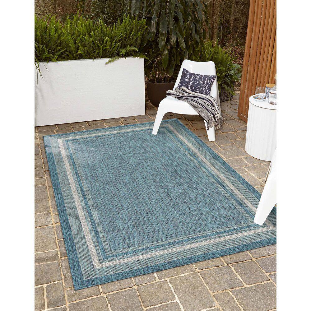 Teal Blue Easy-Care Synthetic 6' x 9' Outdoor Rug