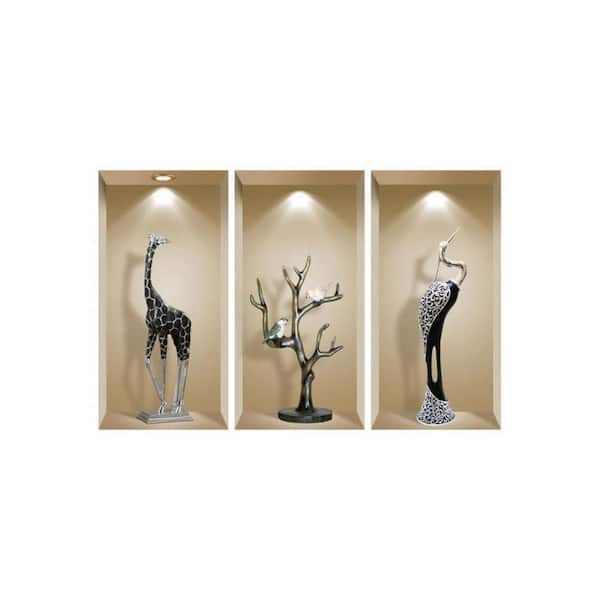 HomeRoots 16 in. x 32 in. Brown, White Faux Niche Peel and Stick Wall Art 3-Piece