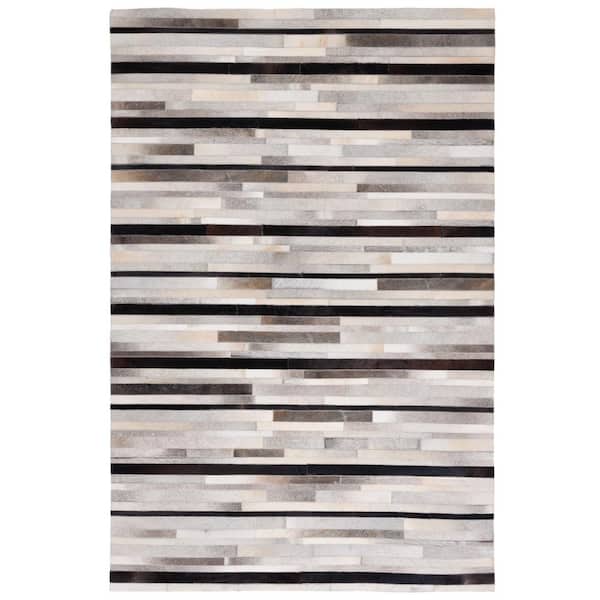 Studio Leather Ivory Black 4 ft. x 6 ft. Striped Area Rug
