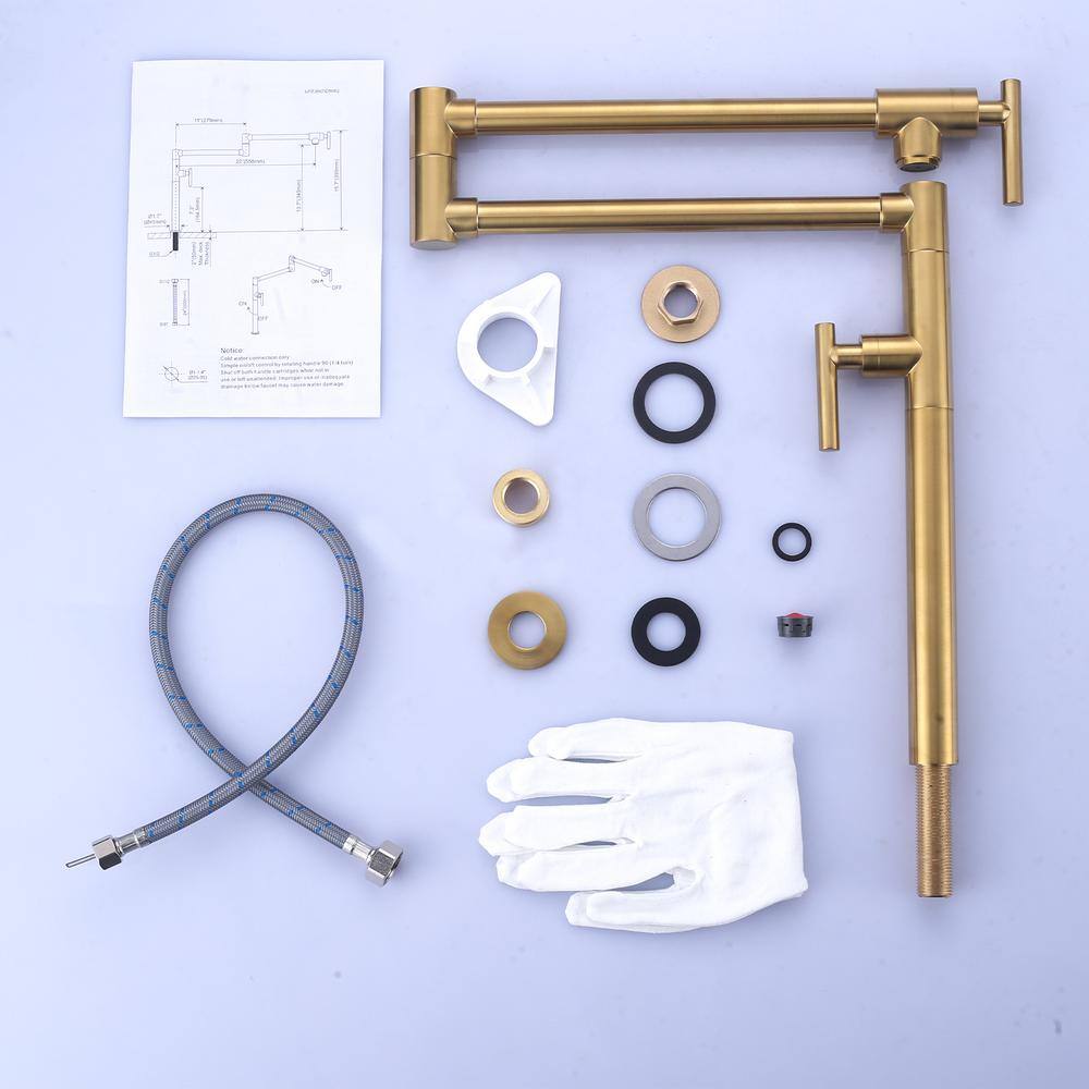 Brushed Gold Double Handle Deck Mounted Pot Filler Faucet