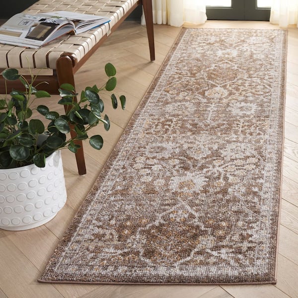 Hazel 2 ft. x 8 ft. Brown/Ivory Traditional Floral Ornate Runner Rug