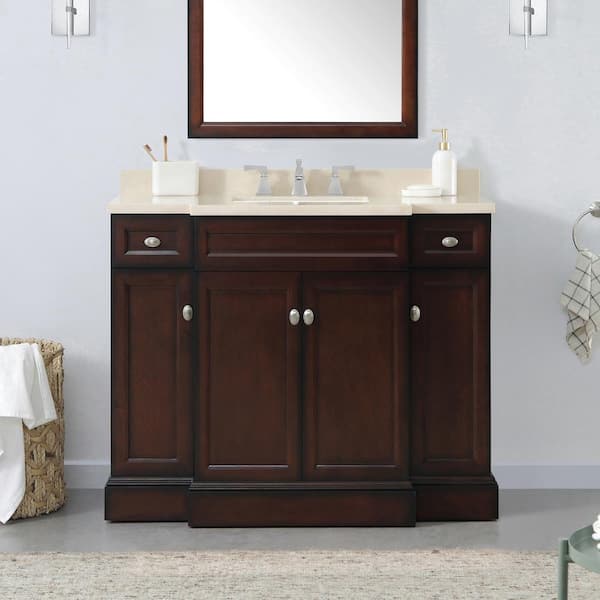 Home Decorators Collection Teagen 42 in. W x 22 in. D x 34 in. H Single Sink Bath Vanity in Dark Espresso with Beige Engineered Stone Top