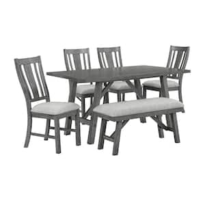 Charlie 6-pc dining set Rustic and Light Gray with Bench
