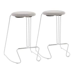 Finn 26 in. White Counter Stool with Light Grey Fabric Upholstery (Set of 2)