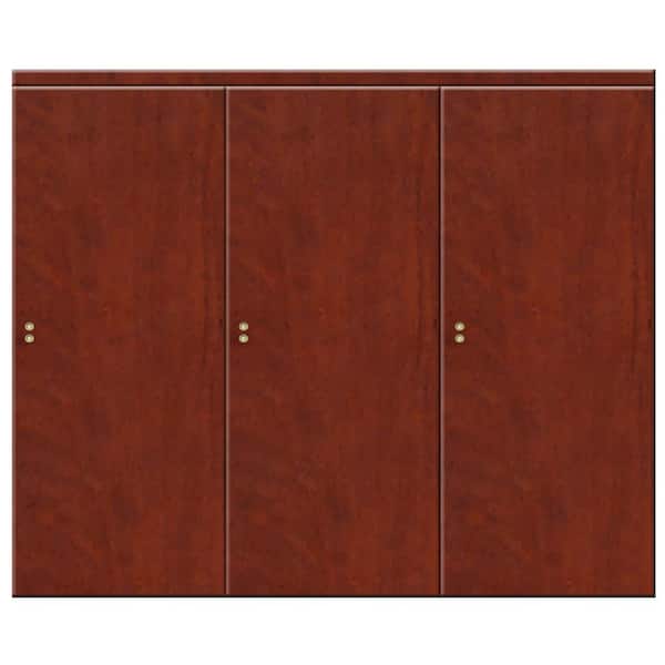 Impact Plus 108 in. x 96 in. Smooth Flush Cherry Solid Core MDF Interior Closet Sliding Door with Matching Trim
