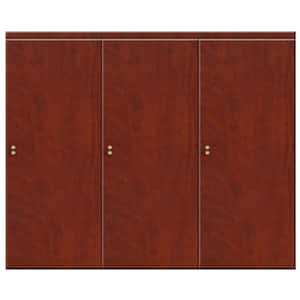 96 in. x 84 in. Smooth Flush Solid Core Cherry MDF Interior Closet Sliding Door with Matching Trim