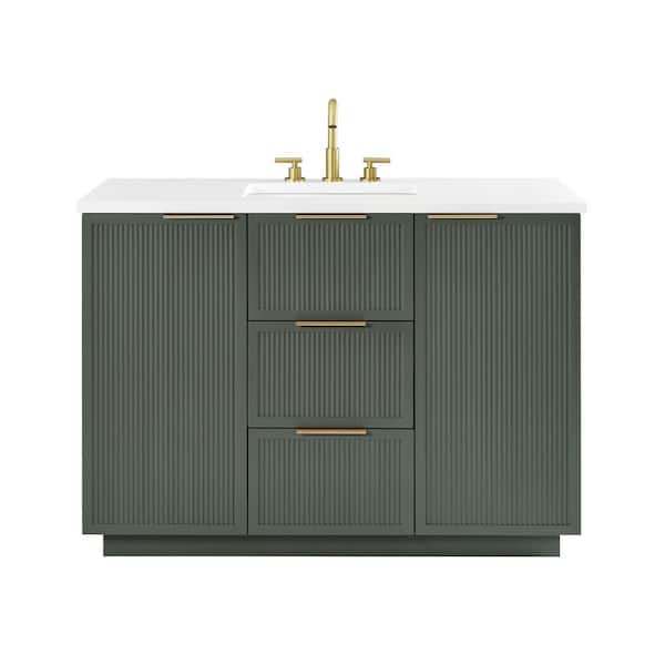Addison 48 in. W Bath Vanity in Vintage Green with Engineered Stone Top in Ariston White with White Sink