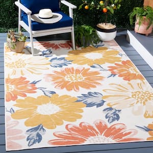 Sunrise Ivory/Rust Gold 5 ft. x 8 ft. Oversized Floral Reversible Indoor/Outdoor Area Rug