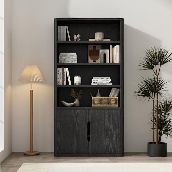 Rivington 79 in. Tall Modern Black Composite Wood 4-Shelf Standard Bookcase