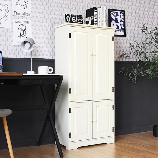 Costway 13-in W x 49-in H Mdf Cream White Freestanding Utility Storage Cabinet