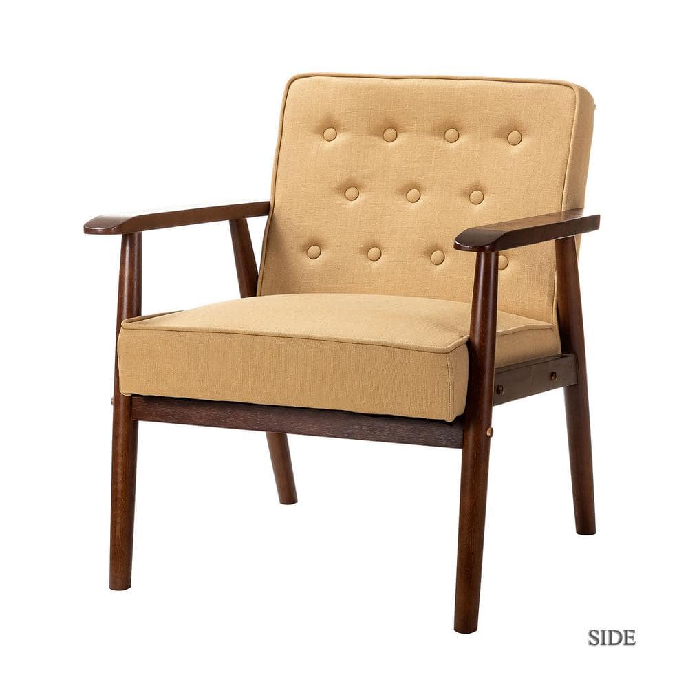 JAYDEN CREATION Blaney Dark Brown Leg Mustard Arm Chair with Tufted