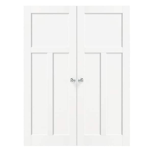 60 in. x 80 in. MDF, Composite, Pre-assembled, Primed, White, T Shaped Interior Door Slab with Silver Sphere Doorknob