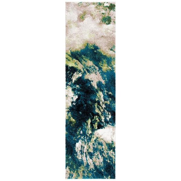 Glacier 2 ft. x 10 ft. Navy/Green Abstract Runner Rug