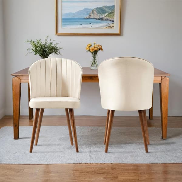 Ashcroft Furniture Co Stanton Mid-Century Modern Cream Velvet Dining Chair (Set of 2)