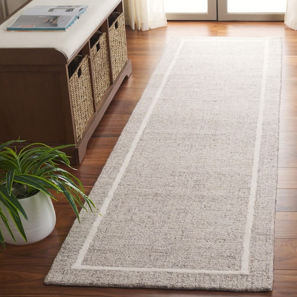Ebony 2 ft. x 9 ft. Gray/Ivory Modern Solid Border Runner Rug