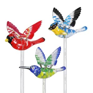 Solar WindyWing Cardinal, Hummingbird and Blue Bird with LED Lights 2.28 ft. Multicolor Plastic Garden Stakes (3-Pack)