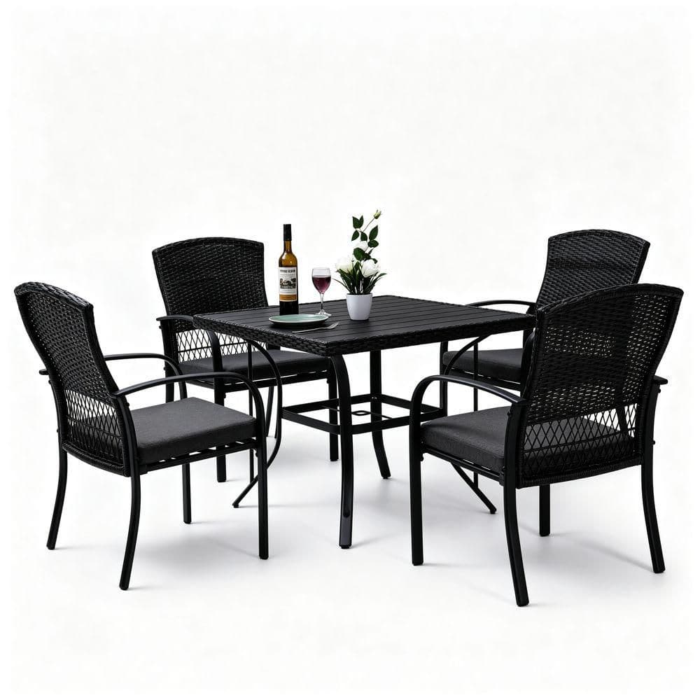 Outdoor 5-Piece Steel Patio Dining Set, Weather Resistant PE Rattan Table and Chairs,Easy Maintenance, Black price history on PriceWatchPro