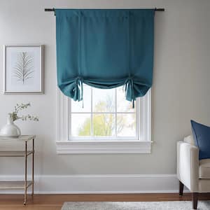 Royal Pine Teal Blue 46 in. W x 63 in. L Rod Pocket Room Darkening Tie-Up Window Shade (Single Panel)