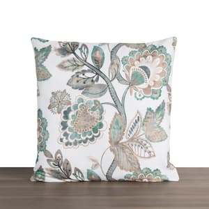 Wynette Grey Floral Cotton 18 in. x 18 in. Pillow Cover
