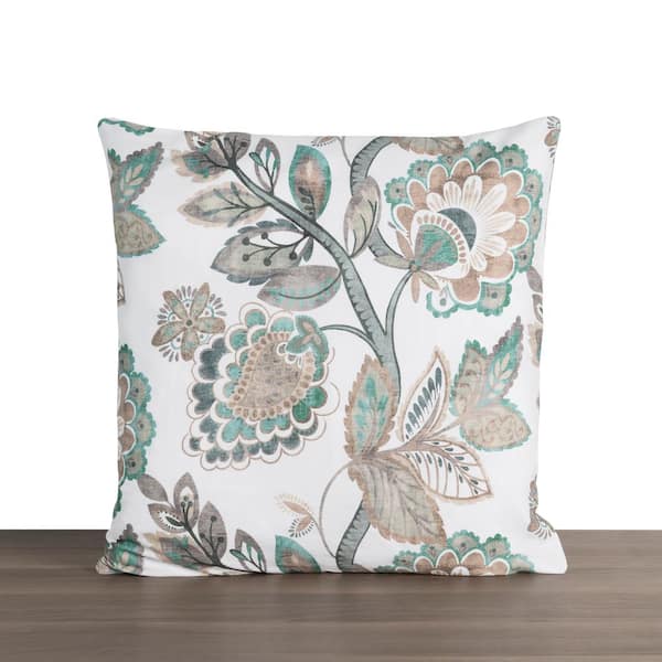 Ellis Curtain Wynette Grey Floral Cotton 18 in. x 18 in. Pillow Cover