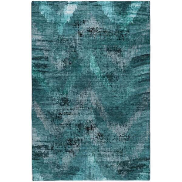 Dream Shag Premium Machine Washable Abstract ADS792 Teal 5 ft. x 7 ft. 6 in. Area Rug