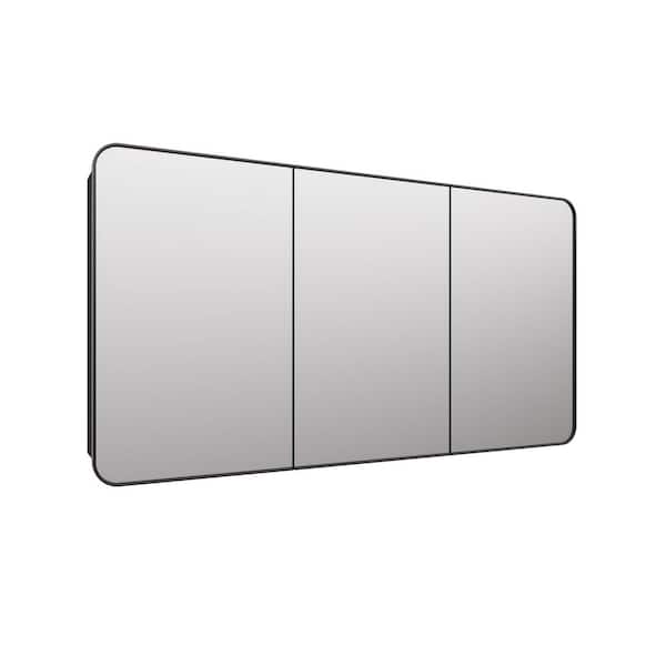 Calla 60 in. W x 32 in. H x 5 in. D Black Recessed Medicine Cabinet with Mirror