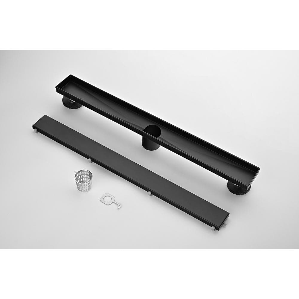 24-Inch Matte Black Stainless Steel Linear Shower Drain with Hair Strainer