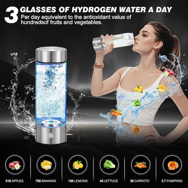 Anqtovp Hydrogen Water Bottle Portable Rechargeable Glass SPE PEM