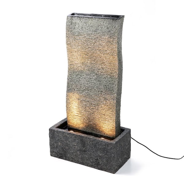Glitzhome 38.25 in. H Oversized Tall Outdoor Polyresin Fountain with LED Light and Pump (KD)