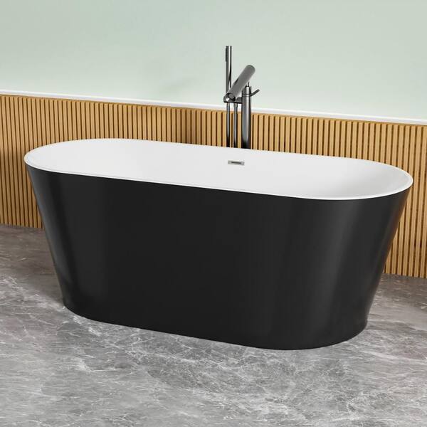 67 in. x 31 in. Acrylic Freestanding Soaking Bathtub with Chrome Center Pop-Up Drain in Black, Non-Whirlpool Bathtub