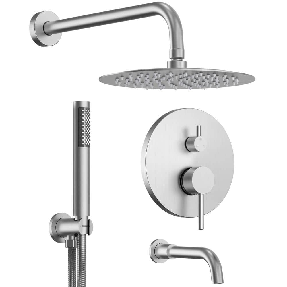 GRANDJOY Pressure Balance 3-Spray Wall Mount 10 in. Fixed and Handheld Shower  Head 2.5 GPM in Brushed Nickel Valve Included SRM6612NI-10BL - The Home  Depot