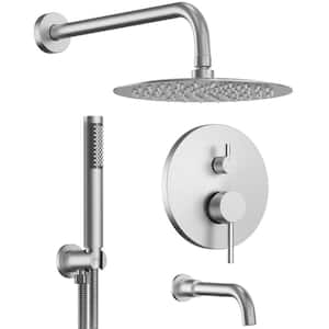 Pressure Balance 3-Spray Wall Mount 10 in. Fixed and Handheld Shower Head 2.5 GPM in Brushed Nickel Valve Included
