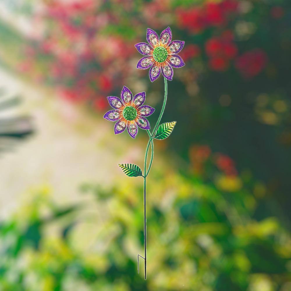 Purple Double Flower Outdoor Garden Spinner Stake