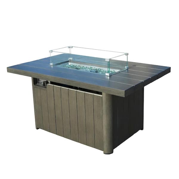DIRECT WICKER Aesop Gray Rectangular Aluminum Outdoor Dining Fire Pit Table