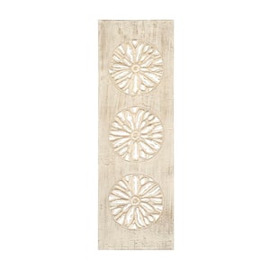 Wood Cream Handmade Distressed Intricately Carved Floral Wall Art with Gold Detailing