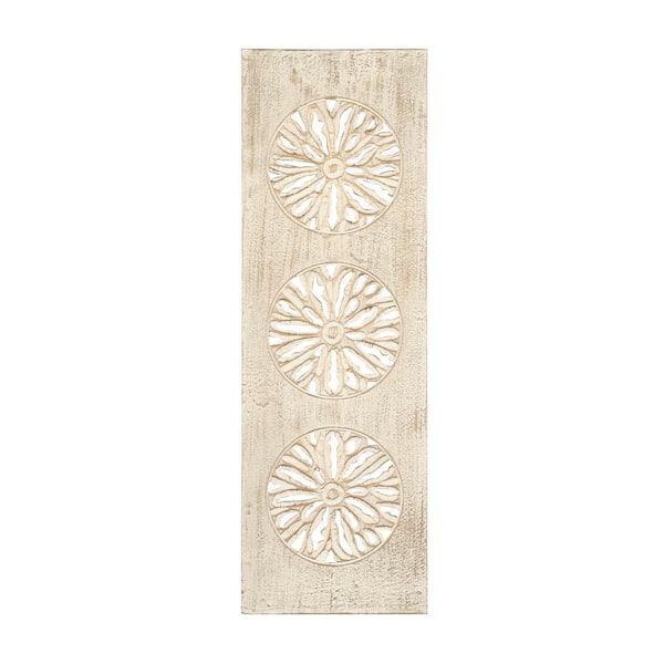 Litton Lane Wood Cream Handmade Distressed Intricately Carved Floral Wall Art with Gold Detailing