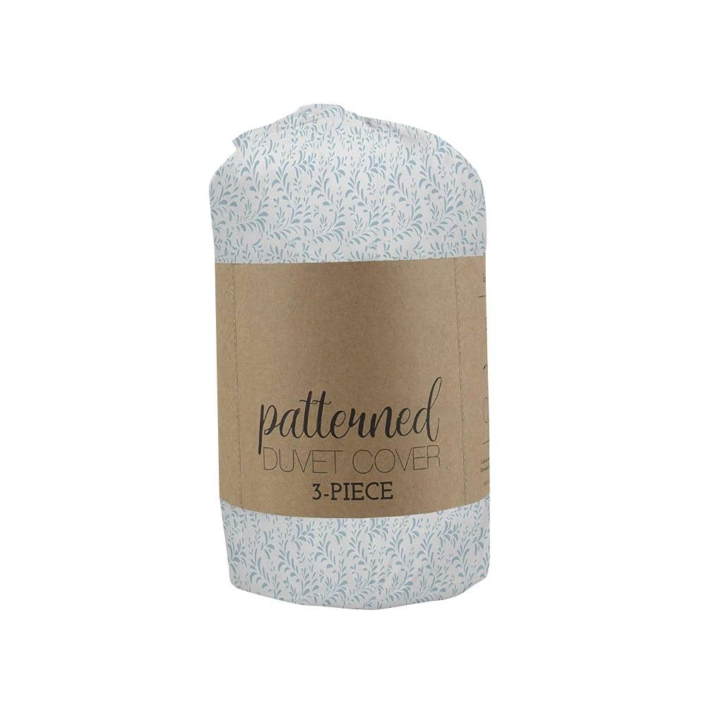 Light Blue Floral Print Full/Queen Duvet Cover Set