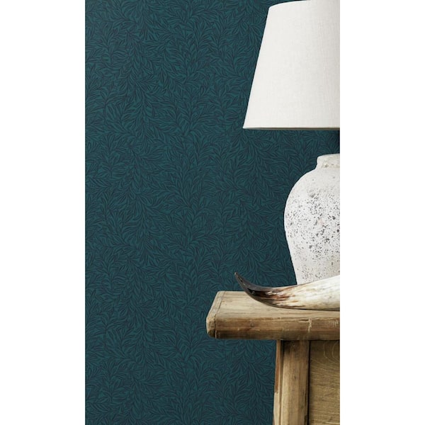 Blue Minimalist Leaves Tropical Metallic Shelf Liner Non- Woven Non-Pasted Wallpaper (57Sq.ft) Double Roll
