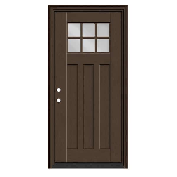 Regency 32 in. x 80 in. 6-Lite Toplite Clear Glass RHIS Hickory Mahogany Fiberglass Prehung Front Door with 6 in. Jamb