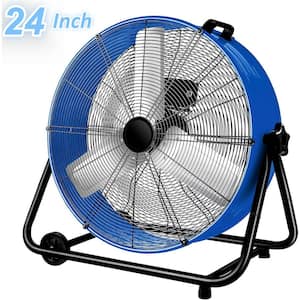 24 in. High Velocity Industrial Drum Fan - Floor Fan in Blue with 3 Speeds, Adjustable Tilt for Warehouse/Workshop.