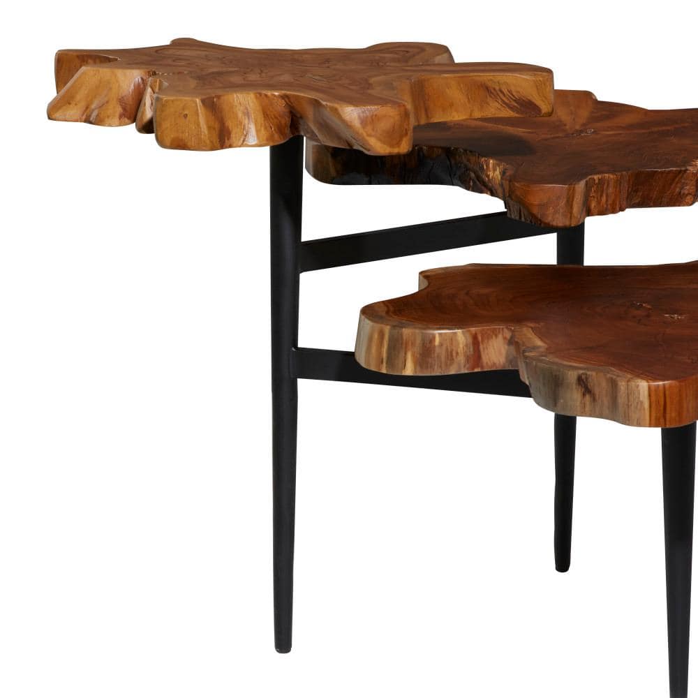 Round Teak Wood Rustic Accent Table, 36" Brown