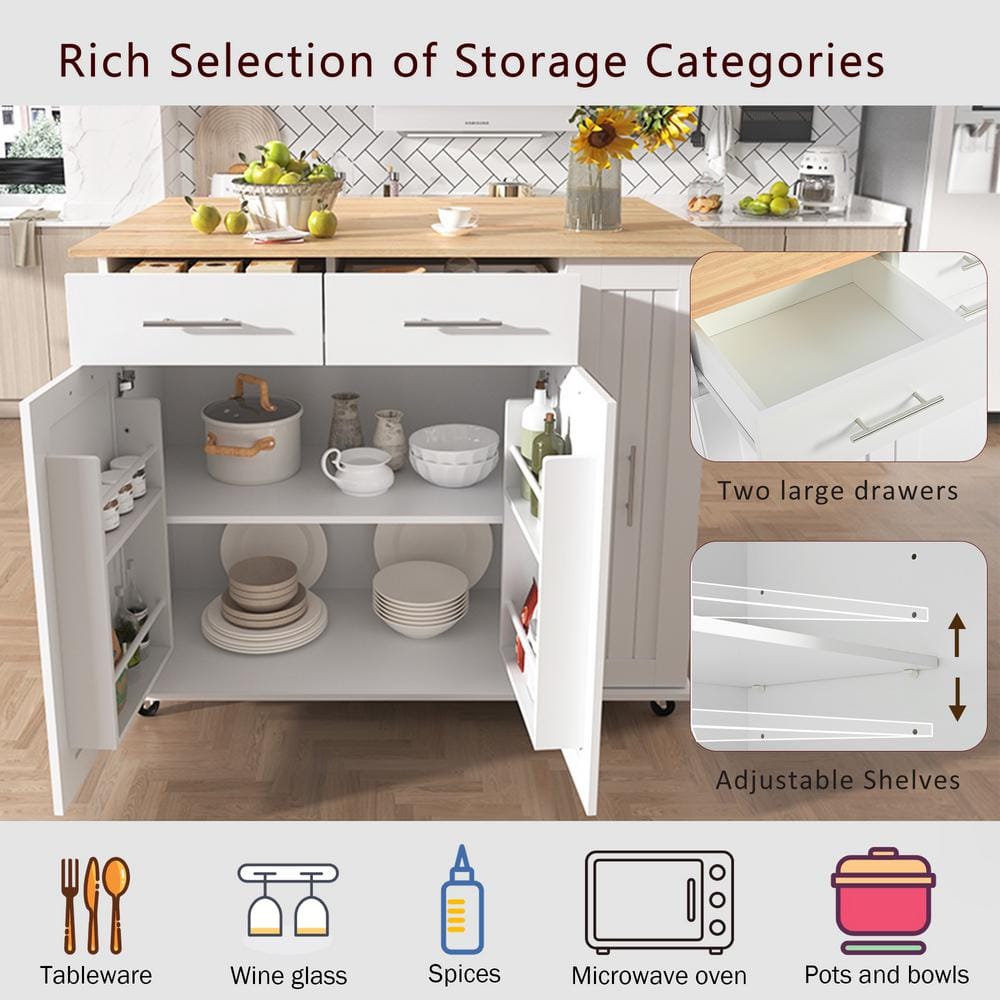 Black MDF Kitchen Cart with Drop Leaf, Wheels, Pull Out Cabinet Organizer, Internal Storage Rack, Towel Rack,-Drawers - thumbnail 6