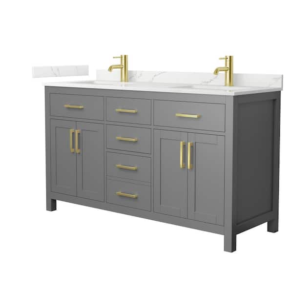 Wyndham Collection Beckett 60 in. Double Freestanding Dark Gray Bath Vanity with Giotto Quartz Top (Assembled)