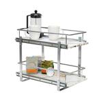 Faux Marble and Chrome Sliding Dual Under the Sink 2-Tier Shelving Unit 12 in. W x 16.25 in. H x 21.75 in. D