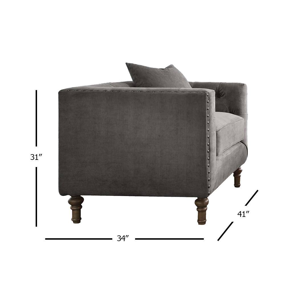 Gray Velvet Handcrafted Accent Chair with Wood Legs