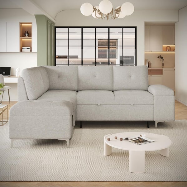 70.9 in. Armless Chenille L-shaped Sofa in. Beige with Ample Storage Space and 2-Cup Holders