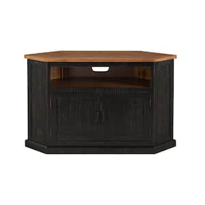 Rustic Corner Black and Honey Metal Corner TV Stand Fits TVs Up to 55 in. with Cable Management