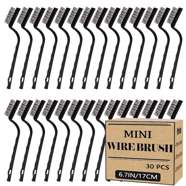 KIWDZFU Stainless Steel Mini Wire Brushes Set with Curved Handle for Cleaning Welding Slag and Rust, 30-Pieces 6.7 in.
