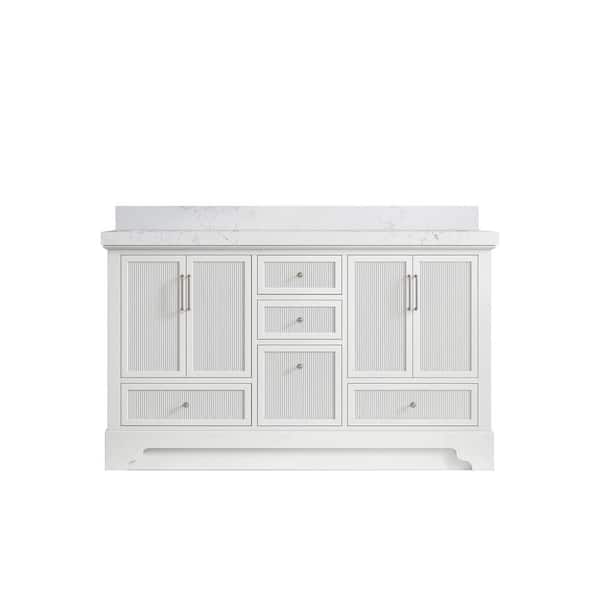 Willow Collections Alys 60 in. W x 22 in. D x 36 in. H Double Sink Bath Vanity in White with 2 in. Empira Qt. Top